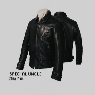 特叔穆赫兰道真皮植鞣蜡染马皮木盒皮衣男士 夹克 复古机车1930短款