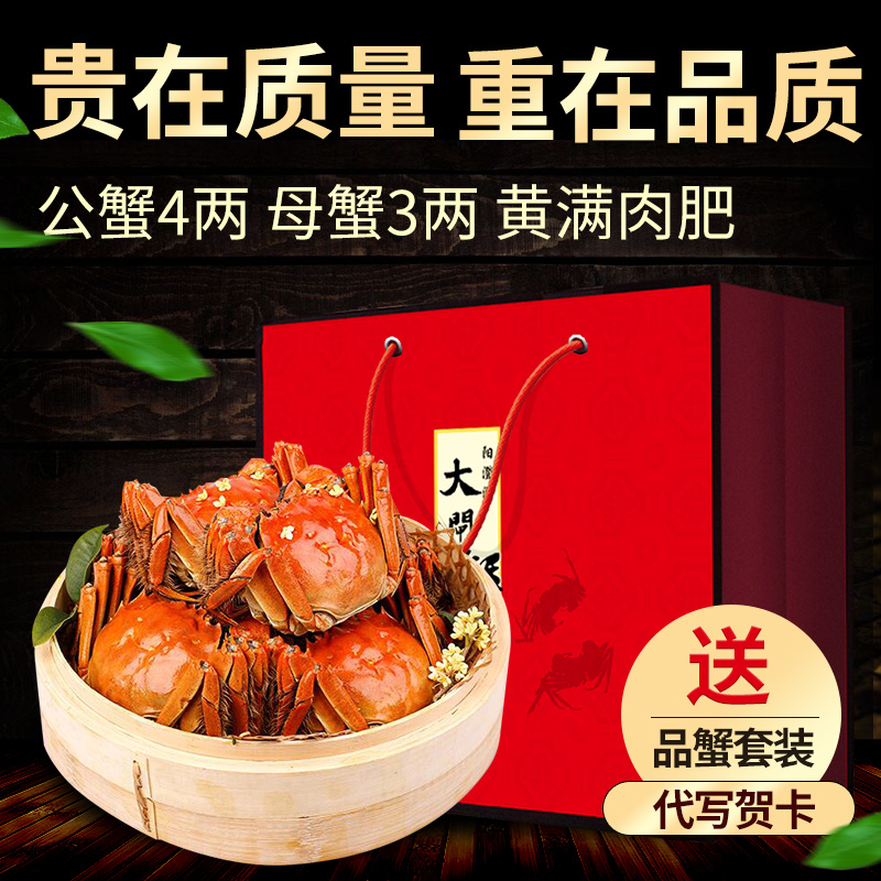 現貨送4只陽澄湖大閘蟹母螃蟹3兩共發10只 可換公4兩禮盒裝鮮活