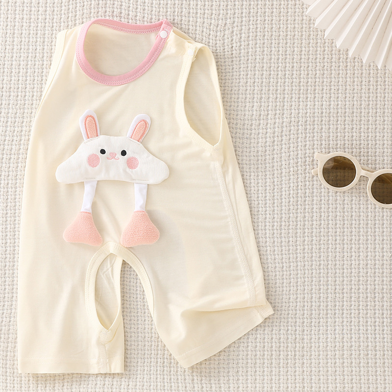 莫代尔婴儿夏季薄款开档连体衣