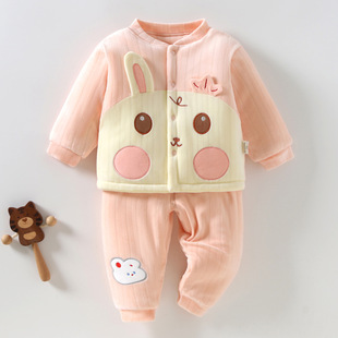 新生婴儿分体套装 宝宝棉服灯芯绒加厚棉衣服保暖棉袄 秋冬外穿冬季