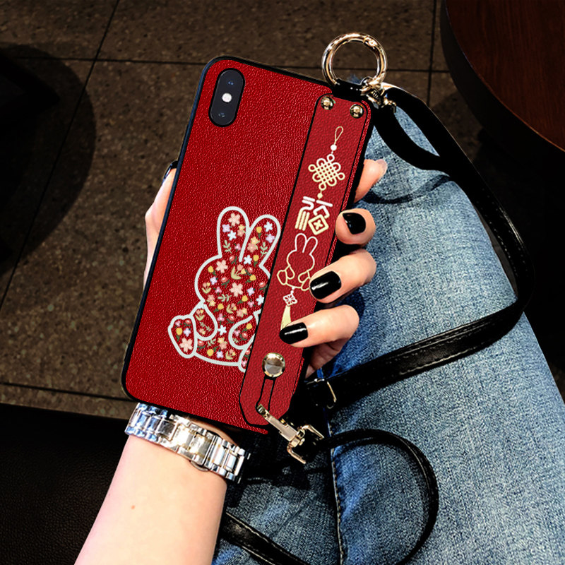 DLARA适用于苹果xsmax手机壳iphone8plus保护套苹果x外壳XR皮质感XS腕带款苹果8碎花兔6Splus斜挎挂绳小7大7