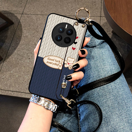 DLARA适用华为Mate70pro+手机壳Mate60保护套mate30外壳20x皮质感Mate50RS保时捷腕带款40e毛衣熊斜挎挂绳女