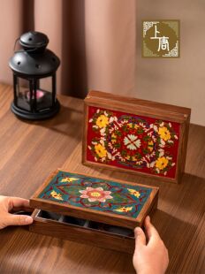 掐丝珐琅北美胡桃木首饰盒宝相花釉料材料包DIY工具包礼品景泰蓝