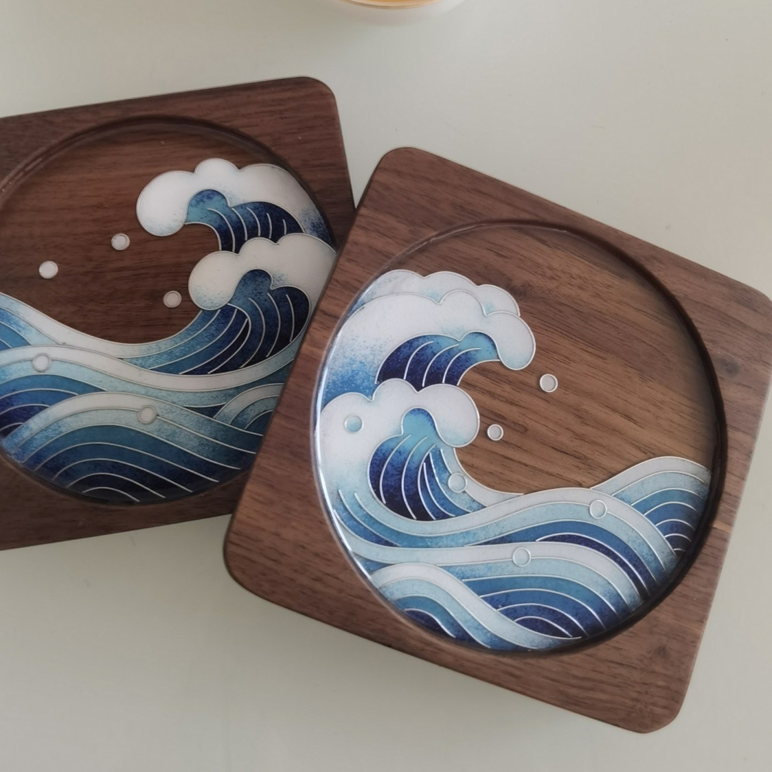 新品 浪花杯垫黑胡桃木掐丝珐琅釉料diy材料包景泰蓝wg234011