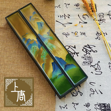 千里江山景泰蓝掐丝珐琅镇尺镇纸材料包DIY紫光檀釉料套件中国风