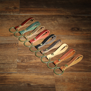 爱皮本原创个性创意礼物挂件钥匙扣手工复古牛皮钥匙环配皮铜环扣