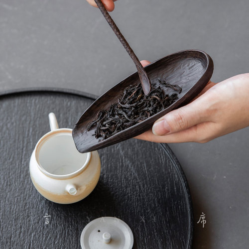 言席紫光檀雕刻纹茶则禅意茶拨