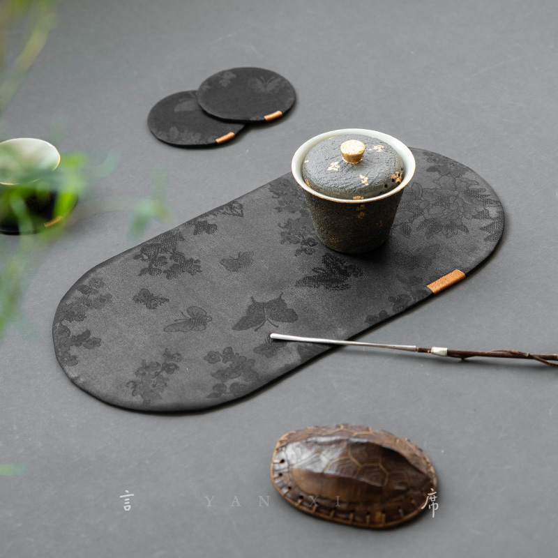 言席手工缝边香云纱干泡茶席垫布