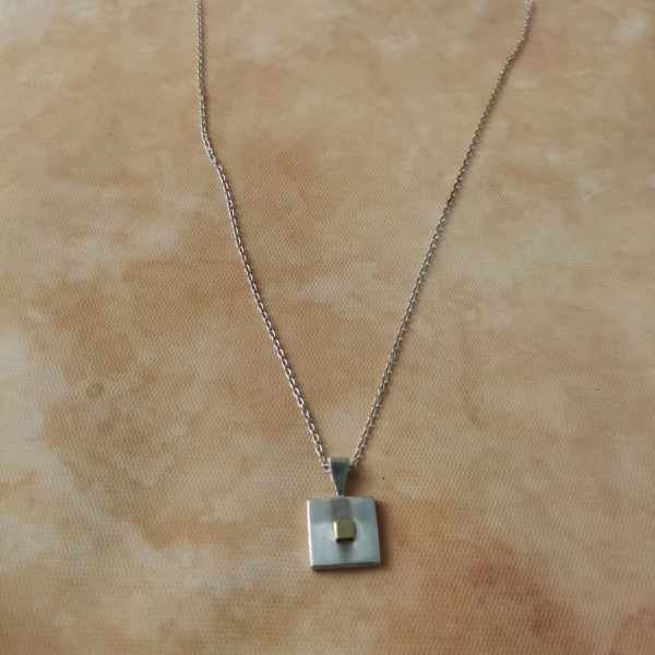 Vintage中古925银金银叠打方块吊坠