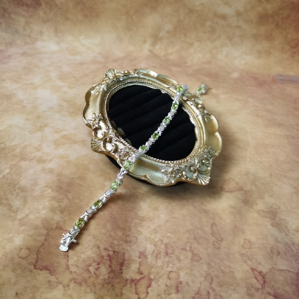 Vintage中古925银绿色锆石手链19cm