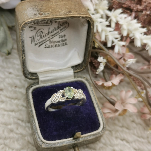 Vintage中古欧洲回流925银橄榄石钻石戒指17号