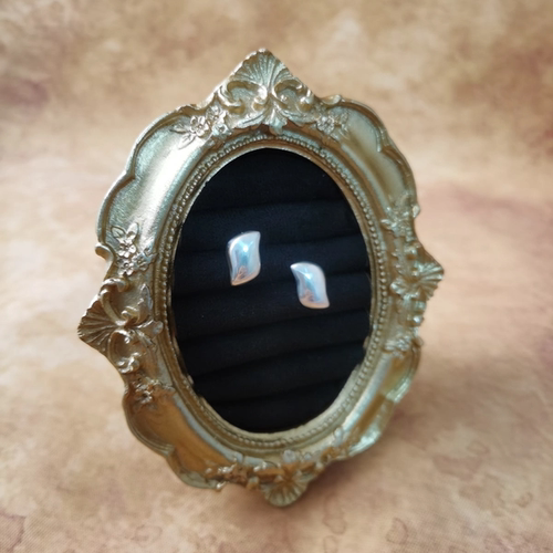 Vintage中古欧洲回流925银素银镜面耳钉