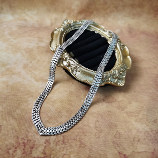 Vintage中古欧洲回流925银编织V字项链40cm