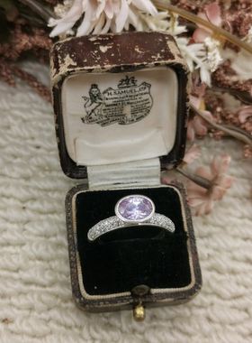 Vintage中古欧洲回流925银紫色锆石戒指19号