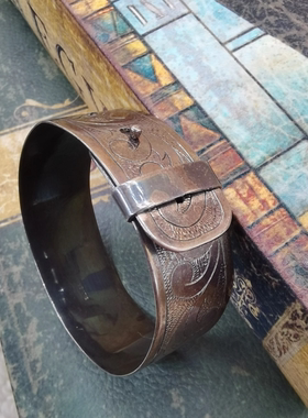 Vintage中古欧洲回流silver老银皮带扣款手镯