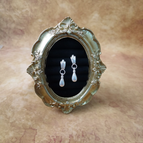 Vintage中古欧洲回流925银素银水滴耳环