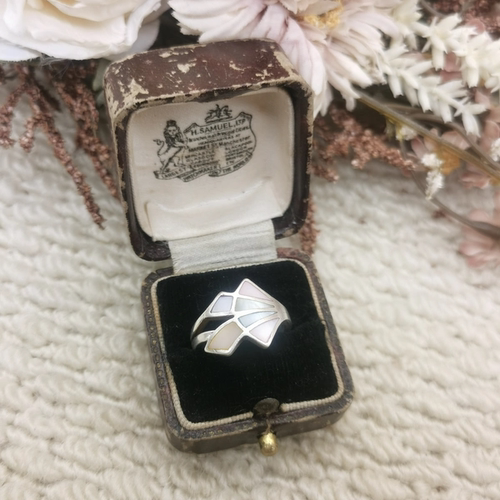 Vintage中古欧洲回流925银彩贝戒指11号