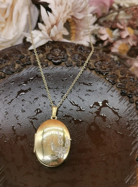 Vintage中古欧洲回流silver老银鎏金照片盒吊坠（含链）