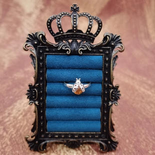 Vintage中古欧洲回流925银琥珀戒指17号