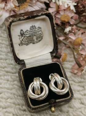 Vintage中古欧洲回流925银镜面耳钉