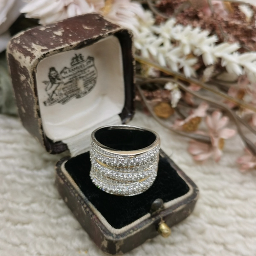Vintage中古欧洲回流925银锆石宽版戒指大全标17号