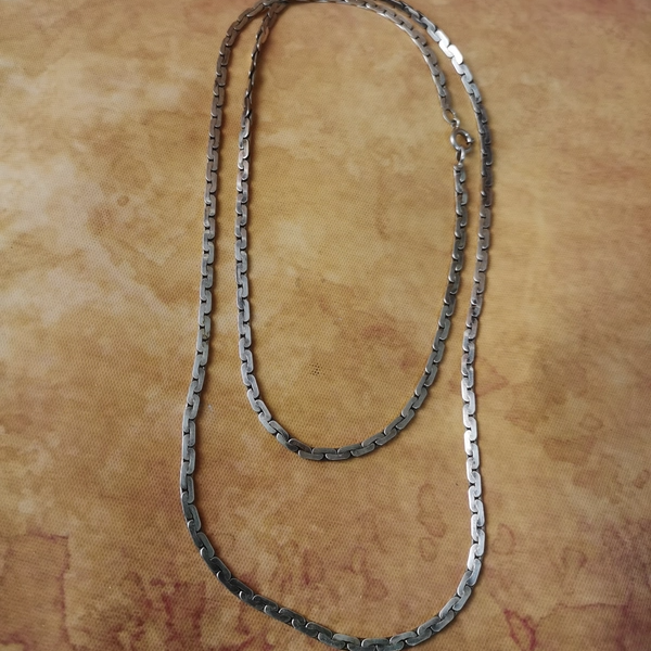 Vintage中古欧洲回流835老银长城链毛衣链项链80cm