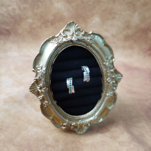 Vintage中古欧洲回流925银祖母绿宝石耳钉