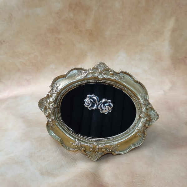 Vintage中古925银素银玫瑰花耳钉
