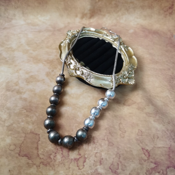 Vintage中古欧洲回流925银豆豆链珠珠项链46.5cm