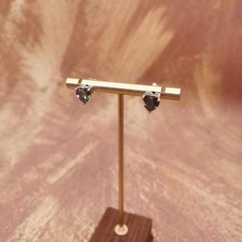 Vintage中古欧洲回流925银西瓜碧玺心爱心耳钉