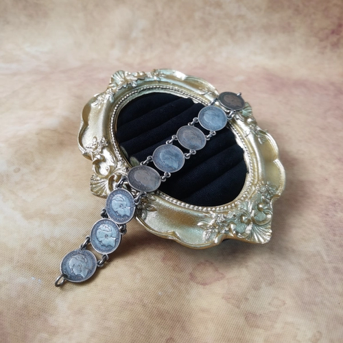 Vintage中古欧洲回流925银古董币手链收藏款15cm