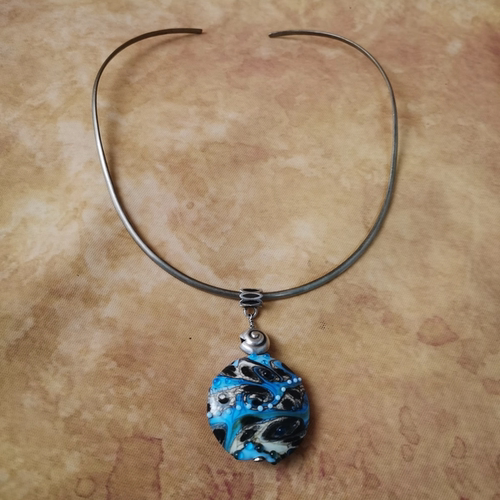 Vintage中古欧洲回流925银老琉璃吊坠项圈款