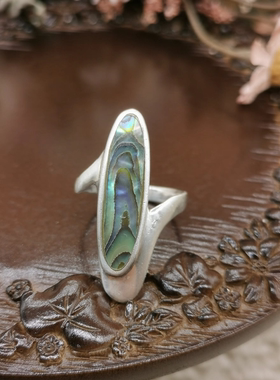 Vintage中古欧洲回流925银鲍鱼贝戒指17号