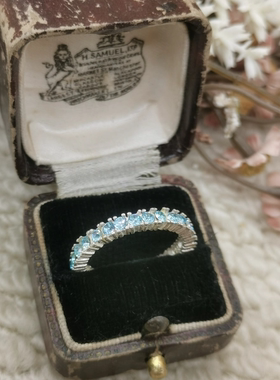 Vintage中古欧洲回流925银蓝色锆石戒指20号