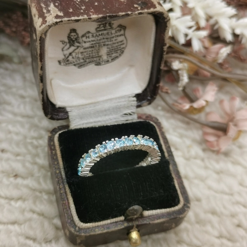 Vintage中古欧洲回流925银蓝色锆石戒指20号
