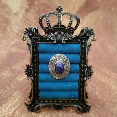 Vintage中古欧洲回流sterling老银青金石戒指13号