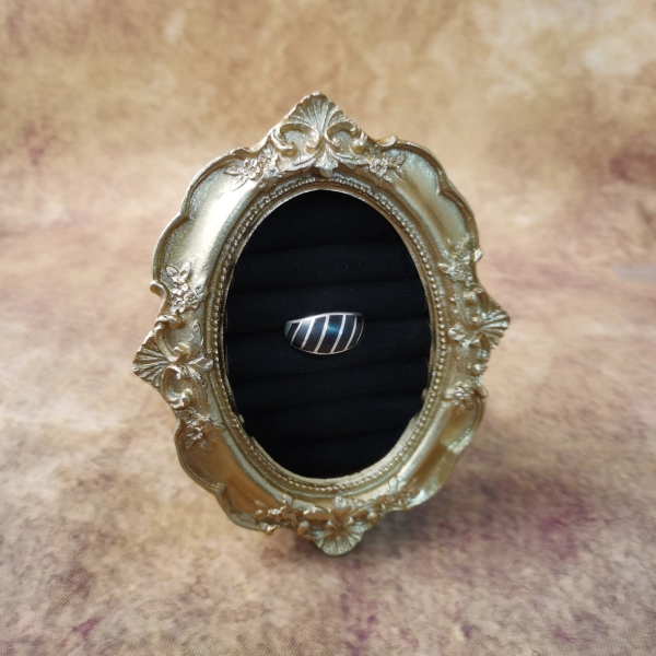 Vintage中古925银镶嵌黑玛瑙戒指11号