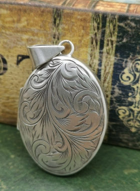 Vintage中古欧洲回流925银浮雕照片盒吊坠大全标