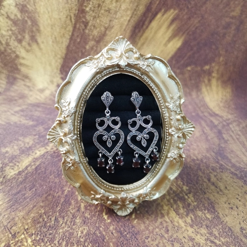 Vintage中古欧洲回流925银马克赛石榴石宫廷风耳钉收藏款