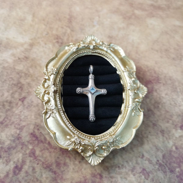 Vintage中古925银托帕石十字架吊坠