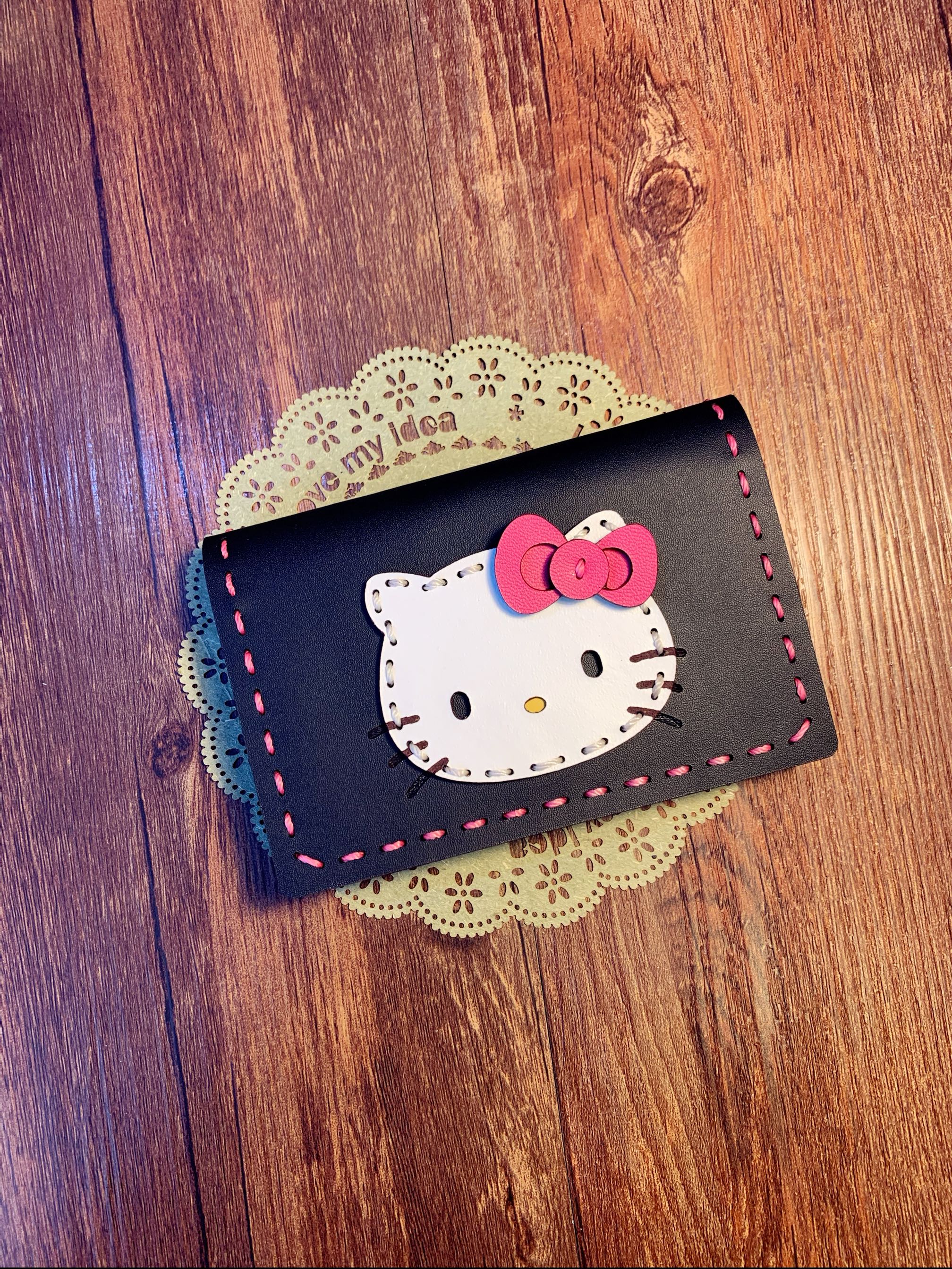 hellokitty猫 kt猫卡通可爱手工牛皮真皮短款卡包零钱包定制