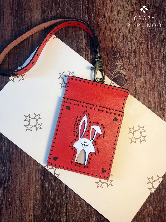 原创真皮手工卡片包卡夹小白兔