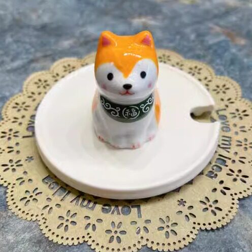 秋田犬陶瓷手工制作杯盖