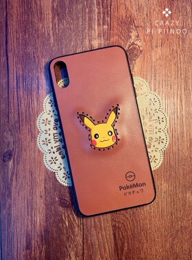 iPhoneX/XS MAX华为mate20p20等原创手工牛皮超可爱皮卡丘手机壳