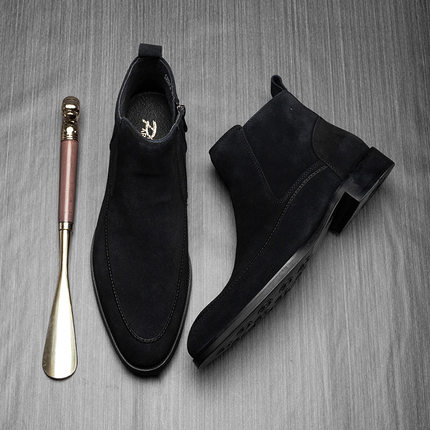 帕达索冬季真皮高帮男鞋英伦马丁靴翻毛皮短靴商务皮靴加绒211112