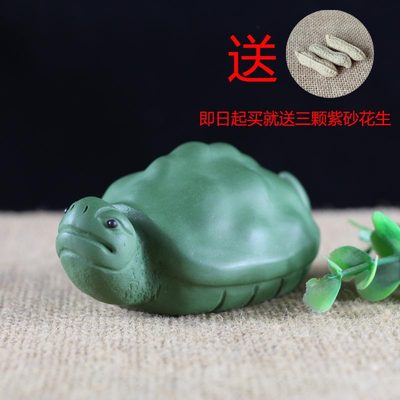 手工茶宠绿泥可养长寿小龟龙龟紫砂雕塑摆件茶盘茶具风水家居摆设