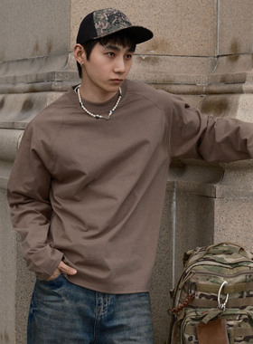 PrintsCrew重磅300克索罗娜磨毛插肩长袖T恤纯色宽松上衣打底廓形