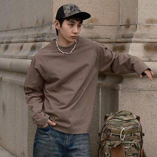 PrintsCrew重磅300克索罗娜磨毛插肩长袖T恤纯色宽松上衣打底廓形