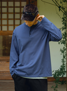 PrintsCrew重磅310克亨利领长袖基础大众T恤日系圆领春秋男士上衣