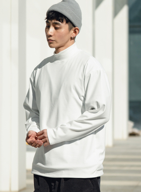 Prints Crew德绒300克长袖T恤宽松保暖半高领圆领纯色打底衫男士